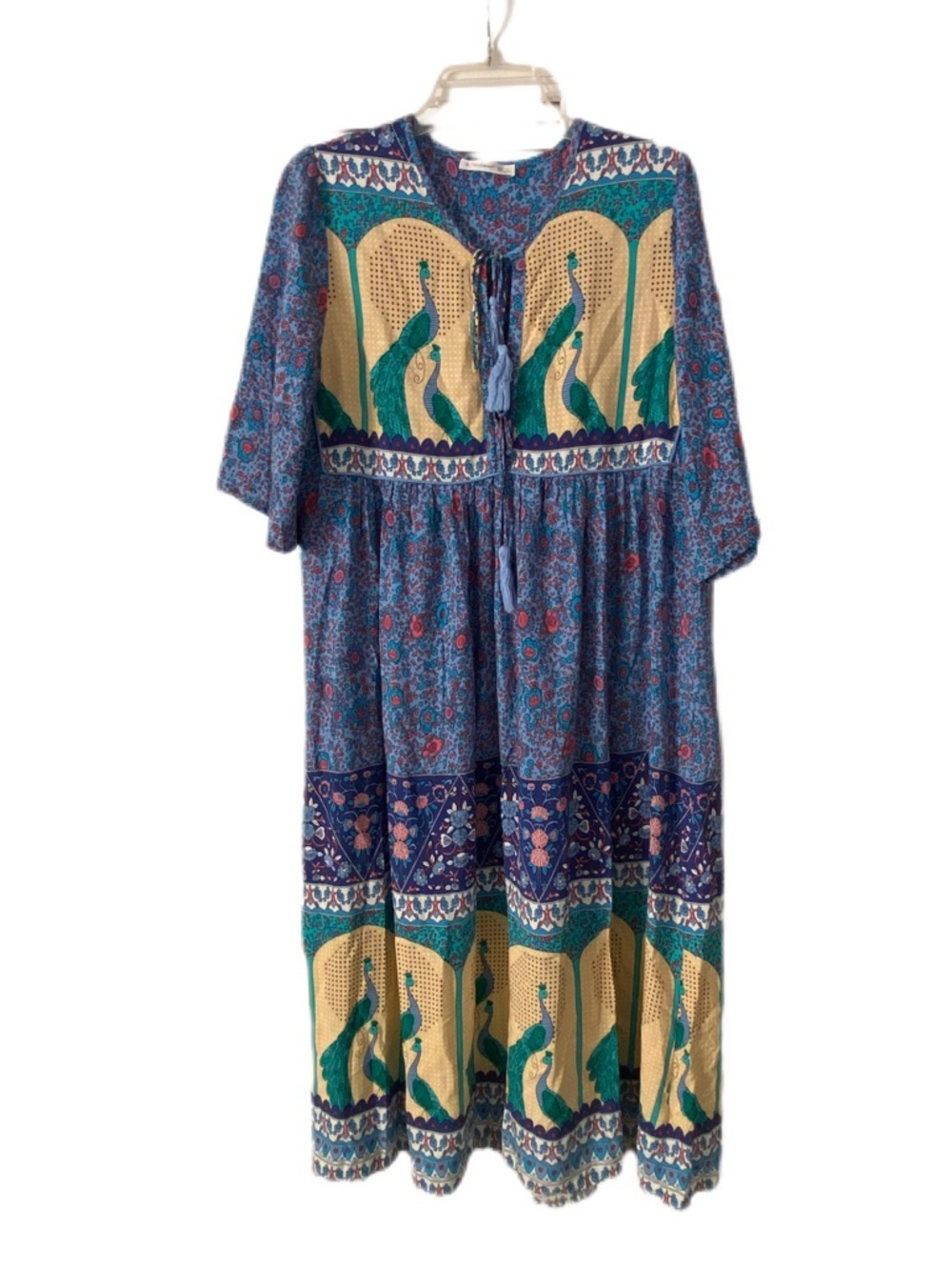 R Vivimos Colorful Blue Peacock Maxi Dress Size Large - Picture 2 of 10